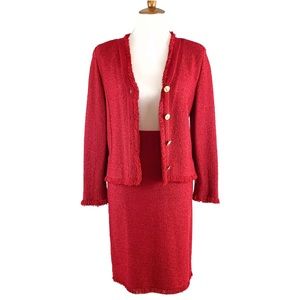 Vintage Margot Green Boucle Skirt Suit Set Wool 6